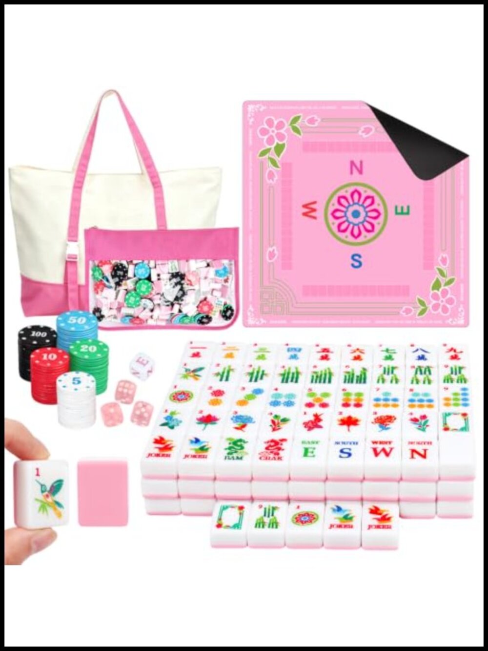 Mini Travel Mahjong Set 1.2" 174Pcs American Mahjong Tiles Melamine with Carry
